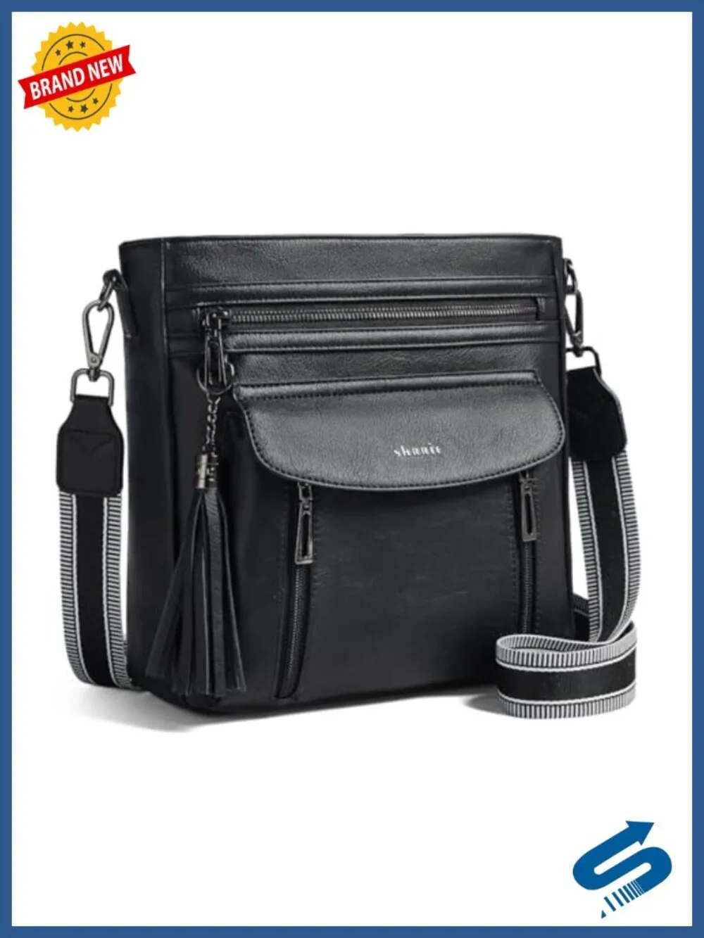 Vegan Leather Crossbody Bag with Multi-Pockets Adjustable Strap